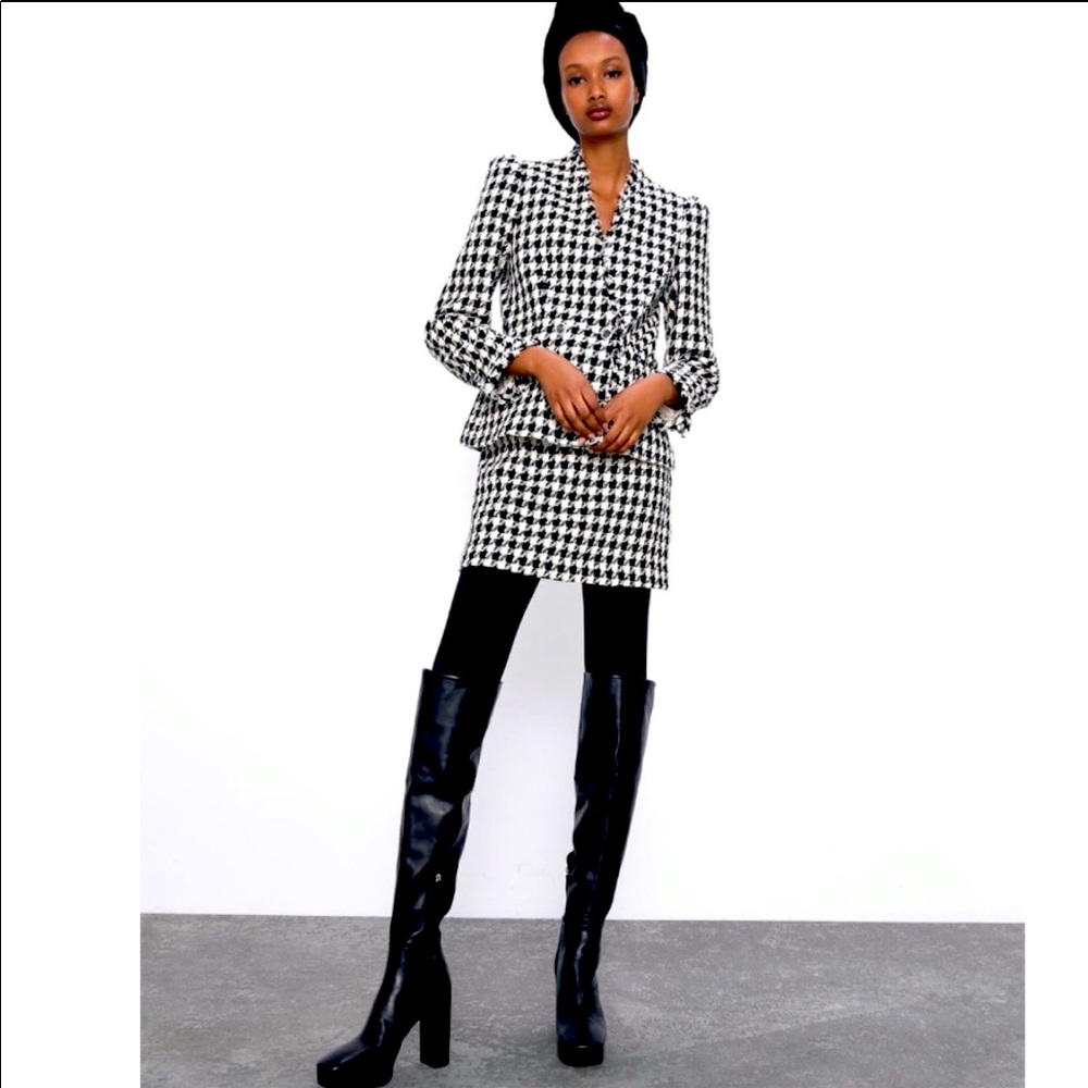 NWT Zara Tweed Jacket Houndstooth -Large